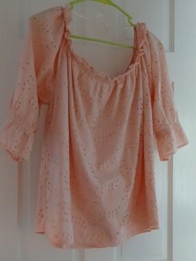 Peasant Eyelet Off-Shoulder Blouse - Peach